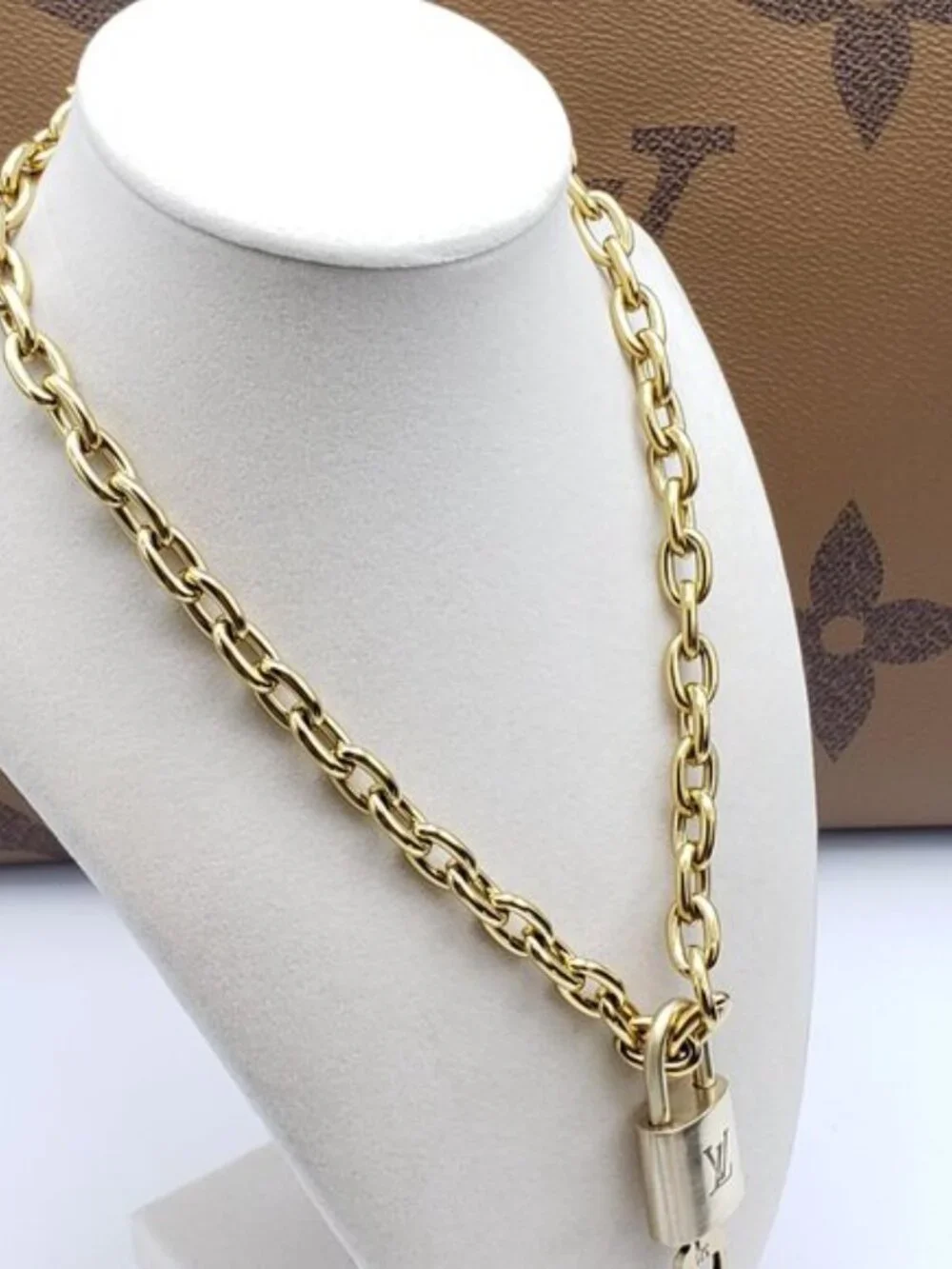 18K Gold-Plated Necklace with Authentic Louis Vuitton Padlock